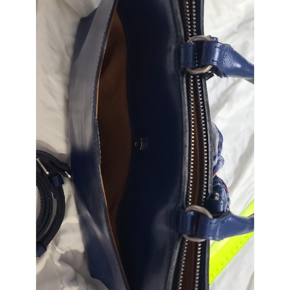 Patricia Nash Aileen Leather Top Handle Satchel Navy Peony With Scarf - Picture 8 of 9